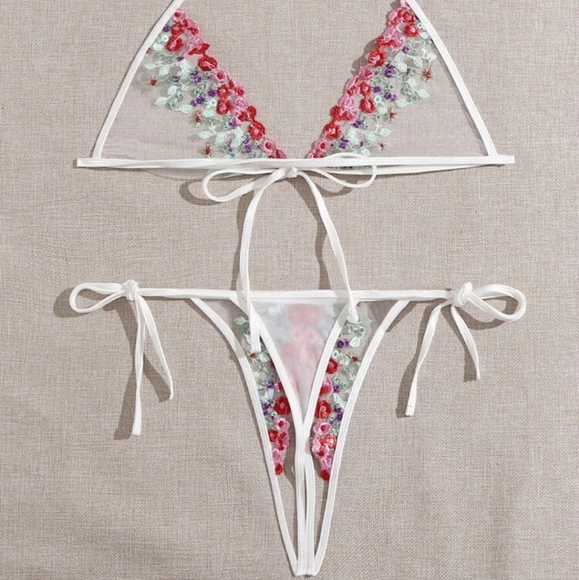 NEW Shein Sexy White See Through Embroidered Mesh Crotchless Lingerie Set 4X(20 - Picture 2 of 6